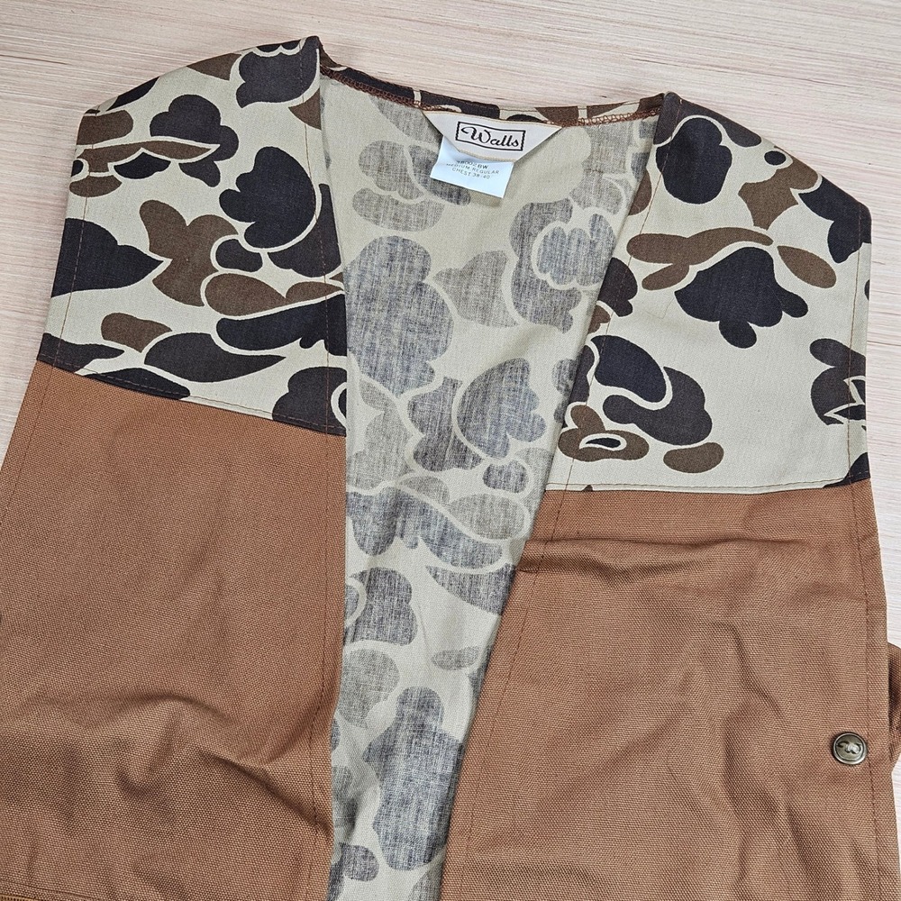 Walls Hunting Vest Men M Brown Duck Camo Canvas Game Bag Shooting 38002BW